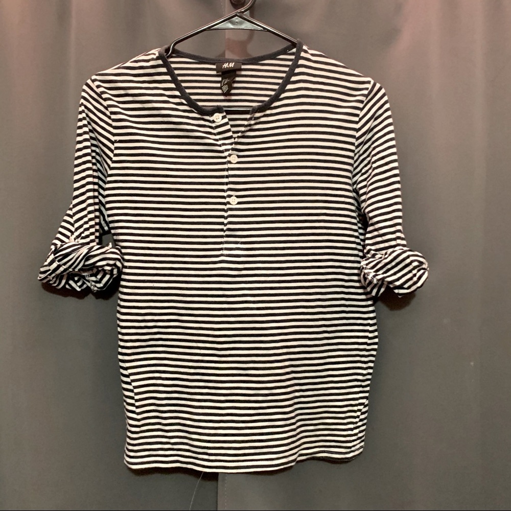 H&M Mens XS Striped Henley w/ RollupButton Sleeves